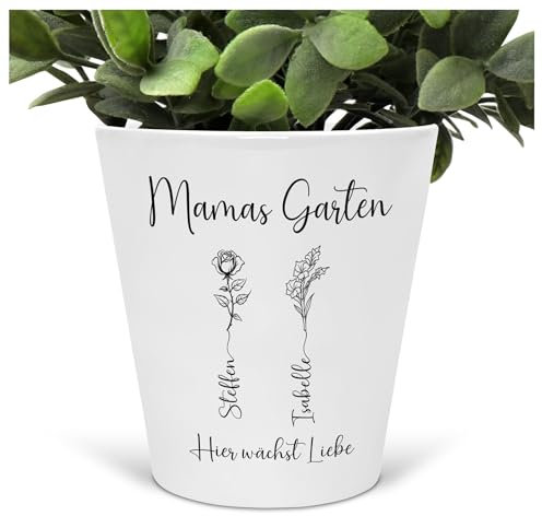 22Feels Mama Geschenk Personalisierter Blumentopf Geburtsblumen Deko Muttertag Geburtstag Mutter Übertopf 10cm Keramik Weiss Garten Balkon Planzentopf Innen Aussen