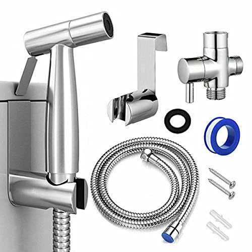 Portable Handheld Bidet Sprayer for Toilet, Adjustable Jet Shower with Toilet Hose for Feminine Hygiene, Stainless Steel Brushed Nickel Bidet Sprayer Kit for Baby Care, Bathroom Douche Spray