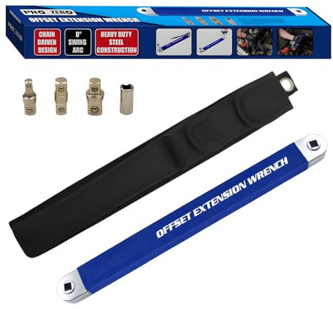 RZKNIP Offset Extension Wrench, Zero Degree Ratchet Extension Set Includes 1/2, 1/4 & 3/8 Drive Adapters, Ideal Universal Ratchet Extensions for Tight Spaces (Blue)