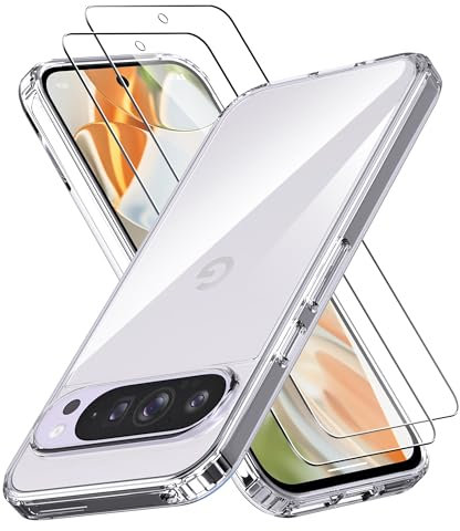 Anoowkoa Handyhülle für Google Pixel 9 Hülle und 2 Stück Google 9 Panzerglas Anti Kratzer Ultra dünne Telefonhülle Schutzhülle Kompatibel mit Pixel 9,Klar