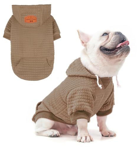 BEAUTYZOO Kapuzenpulli für Hunde in Waffelmuster - Warme Herbst- und Winterkleidung für kleine bis große Hunde (Größen S, M, L) - Sweater mit Kapuze und Tasche für Bulldogge, Pitbull und andere Rassen