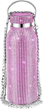 blings Bouteille d'eau – Gobelets thermiques cloutés étincelants, chic – Bouteille d'eau de luxe à strass avec finition pailletée – Bouteille d'eau tendance avec chaîne pour femmes et filles – 350 ml