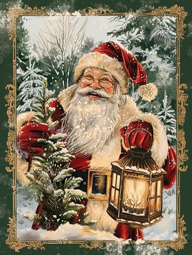 Reofrey 5d Diamond Painting Zubehör Weihnachtsmann, DIY Full Dril Weihnachten Diamant Painting Bilder Set Diamant Malerei Vollbohrer, Kreuzstich Erwachsene Stickerei Crystal Strass Foto Craft 40x50cm