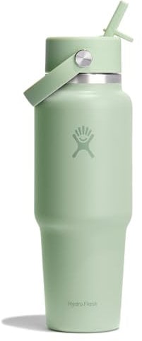 HYDRO FLASK - Travel Bottle 946 ml (32 oz) - Insulated Stainless Steel Water Bottle with TempShield Vacuum Insulation and Leakproof Flex Straw Cap - Fits Most Cupholders - Aloe