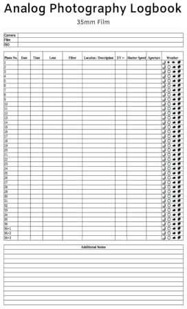 Analog Photography Logbook: 35mm Film
