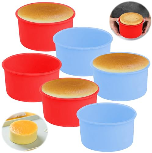 6PCS Mini Cake Tins, 4 Inch Cake Tins, Silicone Cake Tins for Baking, Non-Stick Round Cake Pan, Air Fryer Cake Moulds for Baking Mini Cheesecake, Small Cake, Fruit Cake, Muffin