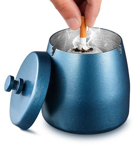 Tatxmalv Posacenere per Sigaretta da Esterno Antivento, Posacenere in Ceramica Nera ecc, Posacenere Retrò con Coperchio per La Decorazione di Casa e Ufficio, Posacenere per Uso Esterno (Blu)