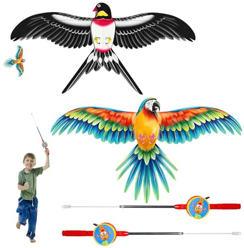 Darryy 2x Aquilone con Canna da Pesca, Mini Aquilone Bambini, Piccolo Aquilone, Aquilone Dinamico Senza Vento per Volare, Adatto per Bambini dai 3 Anni