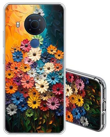 JEZSTHAI Kompatibel mit Nokia 5.4 Hülle Silikon Gel Klar Durchsichtige Weiche Stoßfeste Kratzfeste Schlank Schutzhülle Vintage Blumen Muster Transparent Handyhülle