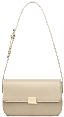 David Jones - Kleine Umhängetasche Damen - Schultertasche Feste PU-Leder - Handtasche mit Klappe - Tasche für Stadt Abend Shopping Telefon - Modisch Elegant Schultertasche Crossbody Bag - Beige