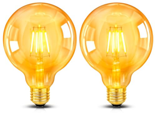 Vintage Edison Bombillas E27 LED 4W (Equivalente a 40W), G95 LED Filamento, Ambar Blanco Cálido 2200K, 400LM, AC 220V-240V, No Regulable, Decoración Iluminación para Hogar, Cafés, Bares, 2 Piezas