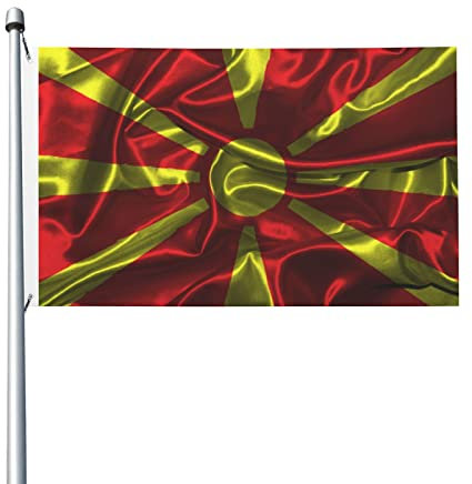 Doppelseitige, seidige Flagge Nordmazedoniens, 90 x 150 cm, dekoratives Banner, lebendige Farben, Polyester, Heim und Hof