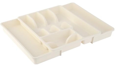 Engelland - 1 x verstellbarer Besteckkasten, Beige, Besteckkorb mit 8 Fächern, Kunststoff, BPA-frei, Besteckhalter, Besteckeinsatz für Küchenschubladen, Maße: 29-51 x 38 x 5 cm