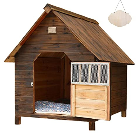 XL Hundehütte aus Holz für draußen mit wasserdichtem Kissen und Tür, ideal für mittelgroße kleine und große Hunde