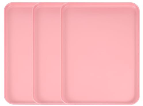 sourcing map 3Pcs Plastic Serving Trays, 15 x 10.6 Inch Rectangle Food Serving Cafeteria Trays for Kitchen Restaurant Coffee Fruit Burger Lunch Dessert, Pink
