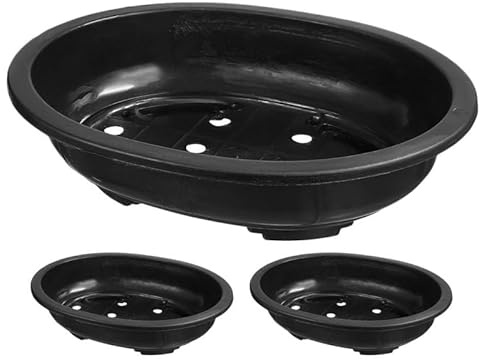 ibasenice 3 Macetas Ovaladas Grandes con Orificio de Drenaje de Plástico Fáciles de Limpiar en Color Negro para Bonsáis Ideales para Jardín y Exteriores