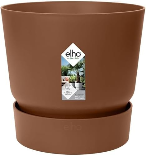 Greenville Modern Round Flower Pot with Integrated Water Reservoir – Indoor & Outdoor Planter Recycled Plastic Lightweight & Durable Self-Watering Plant Pot For Home, Balcony (Ginger Brown, 20 cm)