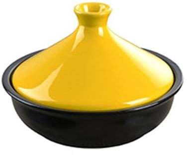 HAJHI Tajine Induzione Commerciale per Fornelli A Gas Ceramica Tajine Marocchina con Coperchio Tradizionale per Cucina Cottura(M,Giallo)