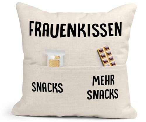 22Feels Frauen Geschenk Kissen mit Tasche zum Befüllen Frauenkissen Lustige Sofa Deko Couch Bett Innen Dekoration (Beige, 40x40cm)