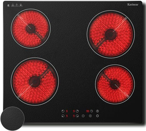 Karinear Electric Ceramic Hob 60cm Touch Control | Upgrade Wear-resistant Hydrophobic Glass, Touch Control with Timer, Safe Lock