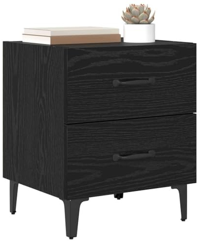 vidaXL Bed Cabinet 2 pcs Black Oak 40 x 35 x 47.5 cm Engineered Wood, Rustic Nightstand, Small Table With Drawer, Compact Bedroom Storage, Practical Bedside With Open Shelf, Corner Night