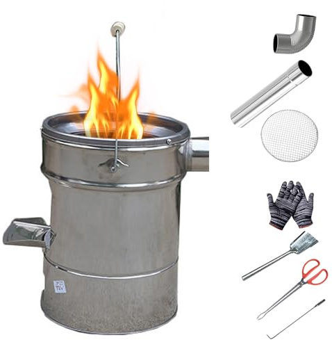 Holzofen Outdoor, Küchenherd Holz aus 410er Edelstahl, Zum Grillen, Camping Und Heizen, Ofenfreundlich, Inklusive Zubehör