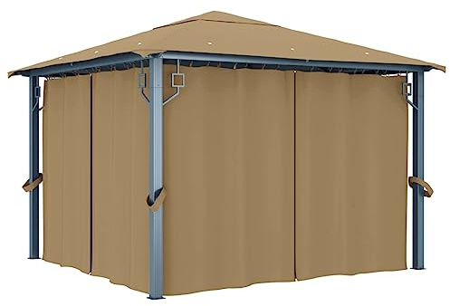 Vorzelt Arbeitszelt Festzelt, Pavillon mit Vorhang 300x300 cm Taupe Aluminium für Außen Garten Camping
