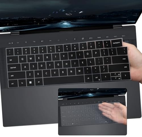 2 PCS Keyboard Cover for 2025 Dell XPS 14 9440 9450 DA14250 14.5'',Dell XPS 16 9640 DA16250 16.3 inch(Not Fit Dell XPS 13 9345 9350/XPS 13 Plus 9320/XPS 14 DA14260/16 Premium DA16250)-Black+Clear
