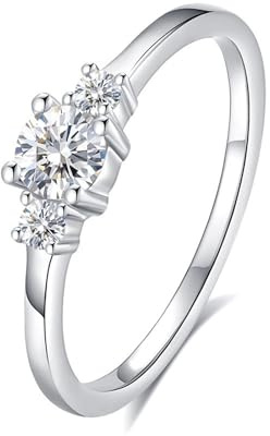 Skcess 9K Weißgold Promise Ring, Wedding Ring 4mm Moissanit Weiß 0.3ct Moissanit Größe 50 (15.9)