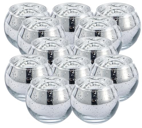 12er-Pack Wunschkerzenhalter, klare Weihnachtskerzenhalter für Tischdekorationen, Hochzeiten und Wohnaccessoires, Kristall-Votivhalter für Teelichter, Weihnachten und Geschenke (Silber)