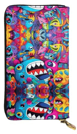 VVXBHGR Lange Clutch-Geldbörse aus Leder, Motiv: Weird Animals Prints, bequemer und leichter Reißverschluss zur Aufbewahrung von Münzen und Kreditkarten.