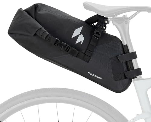 ROCKBROS Bikepacking Satteltasche 13L Wasserdicht, Fahrradtasche Sattel mit Halterung, Fahrrad Sitztasche aus Polyester, Reflektierender, für Rennrad, MTB und Gravelbike