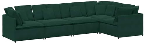 QJBSAVVA Modulares Sofa Dunkelgrün Samt XXL Wohnlandschaft 5-Sitzer, Flexibles Ecksofa Set mit Kissen für Wohnzimmer, Elegante Couch mit Metallrahmen, 400 x 200 x 64 cm