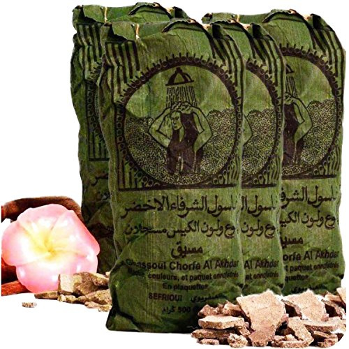 Original Ghassoul Wascherde – Lavaerde aus Marokko für die natürliche Reinigung und Pflege von Haut und Haar und als Gesichtsmaske 4 x 500g