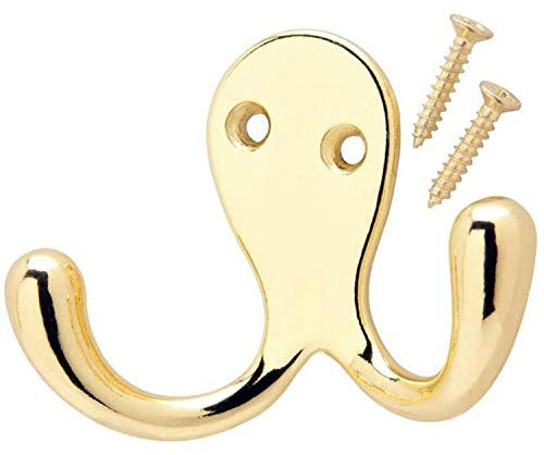 Fort Fasteners Robe Hooks Twin Brass Plated Pack of 4