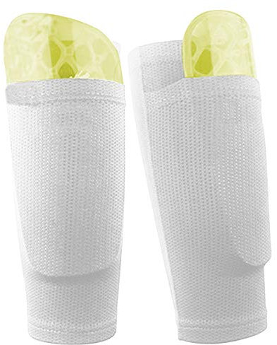Dokpav Soccer Shin Guard Socken mit Tasche Ärme, Fußball Ausrüstung mit Taschen Kompressionswade Ärm-(Keine Kunststoff-Platten)- (Kind-weiß)