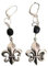 boucles d oreilles fleur de lys métal argenté cristal de boheme noire