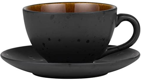 BITZ Tasse, Kaffeetasse mit Untertasse, Steingut, 24 cl, Höhe 6 cm, Schwarz/Amber