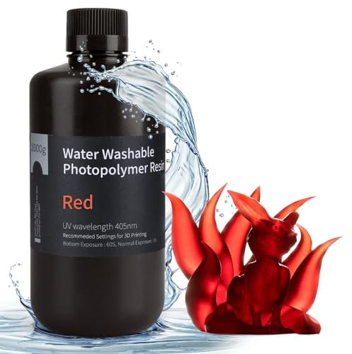 ELEGOO Water Washable 3D Printer Resin LCD UV-Curing Resin 405nm Standard Photopolymer Resin for LCD 3D Printing - Clear Red 1000g