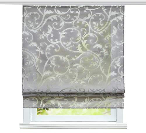 ESLIR Raffrollo mit Klettband Wohnzimmer Raffgardine Ausbrenner Gardinen Modern Bändchenrollo Vorhänge Grau BxH 100x140cm 1 Stück