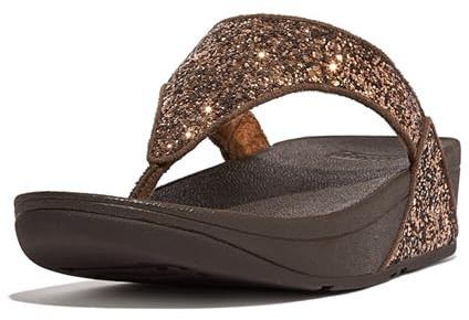 Fitflop Women's Lulu Glitter Flip Flops, Toe-Post Sandals, Comfortable with Natural Arch Support - Chocolate Metallic - 5.5 UK