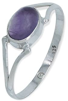 mantraroma Ring Damen Silber 925 Amethyst Edelstein lila schlicht modern