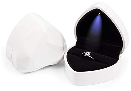 Rolin Roly Ringschachtel Samt Ring Box Mit LED-Licht Herzform Ringbox Led Ehering Fall Jewelry Ring Box für Proposal Engagement Hochzeitsgeschenk (white)