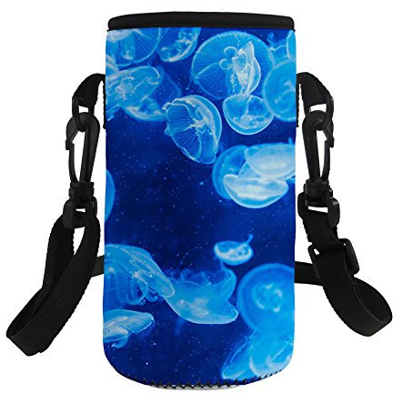 UOIMAG Jellyfish Water Bottle Holder Bag Neoprene Insulated Water Bottle Carrier Holder Sleeves Shoulder Strap Bottle Cover Small Size 500ML