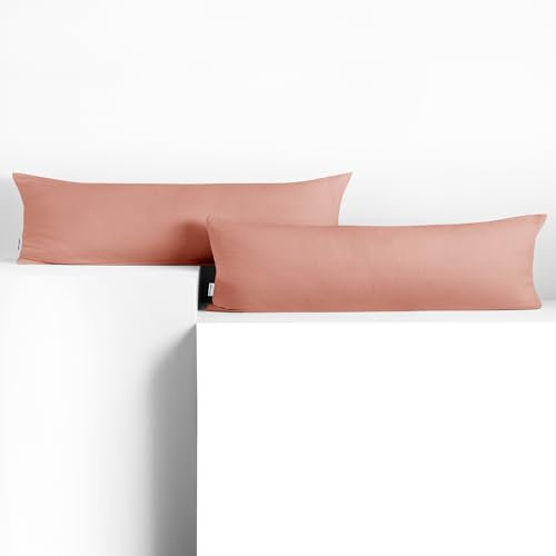 DecoKing 2 Kissenbezüge 20x120 cm Jersey 100% gekämmte Baumwolle Reißverschluss Lachs Amber
