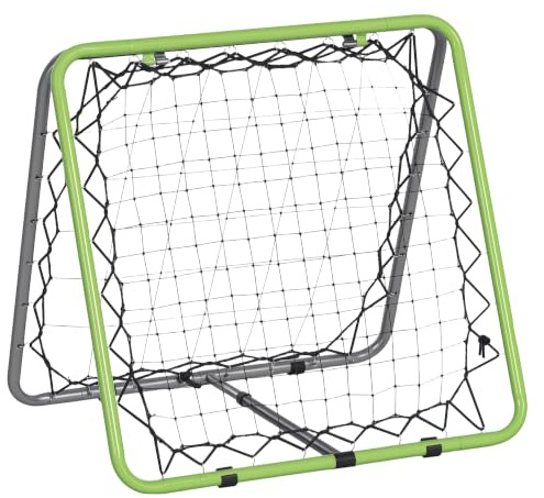 HOMCOM Fußball Rebounder Verstellbar Metall 75 x 75 x 64 cm Grün+Schwarz | Kickback Tor, Rückprallwand Netz, für Baseball Basketball, Beidseitiger Rückprall, 5 Stufen