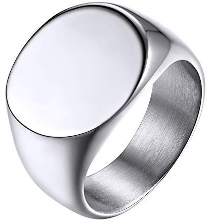 GoldChic Edelstahl Glänzend Poliert Rund Siegelring Silberfarbe Rund Band Ring für Männer Frauen Jungen Punk Style Rolex Ring Ringgröße 70 (22.3) für Freundschaftsring Hochzeitsring