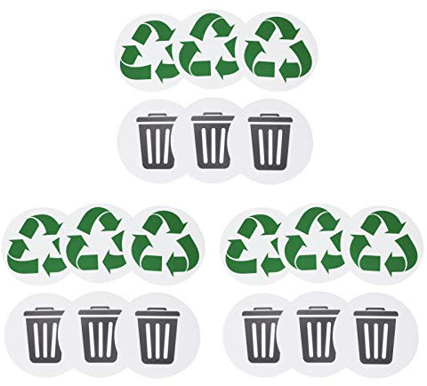 Recycling Bin Stickers,18Pcs Self Adhesive Waterproof Recycle and Trash Decals Recycle Sticker for Bin,Recycling Decal Sign for Trash Can Bin,PVC Recycling Stickers Rubbish Can Label