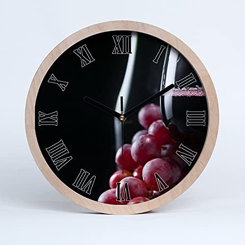 Tulup Holzuhr Uhr Holz Modern Runde ⌀ 30cm Dekoration Stille Uhren Wanduhr Schwarze Uhrzeiger - Trauben und Wein