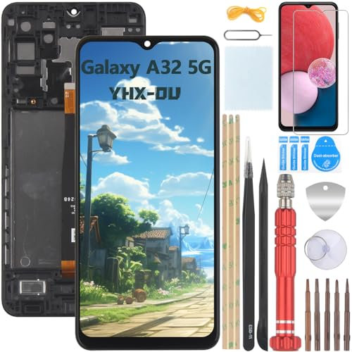 YHX-OU Noir Écran LCD Complet avec châssis pour Samsung Galaxy A32 5G SM-A326B ecran LCD Remplacement, ecran Telephone pour A32 5G Écran Tactile de Rechange 6.5'' avec Outil + Verre trempé
